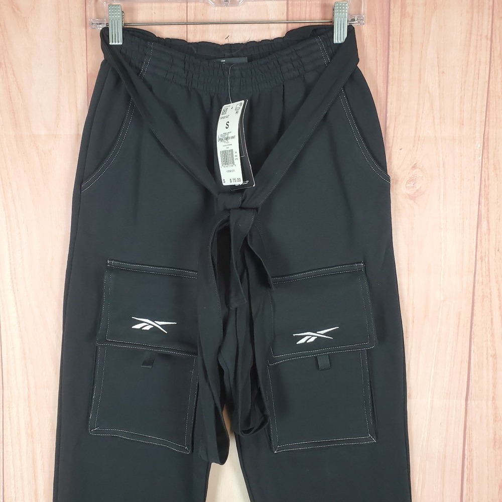 Reebok Cardi Knit Joggers Pants Womens Small Black Cotton Fleece Lined Casual - Picture 3 of 11